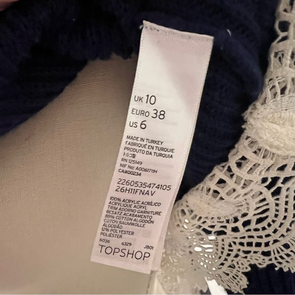 Topshop Navy Blue Lace Hem Short Sleeve Sweater - Picture 5 of 5